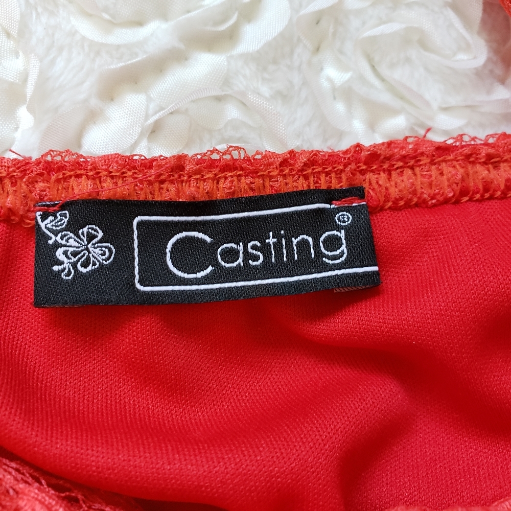 Casting Orange Sheer Lace Sleeveless Dress - Picture 7 of 8